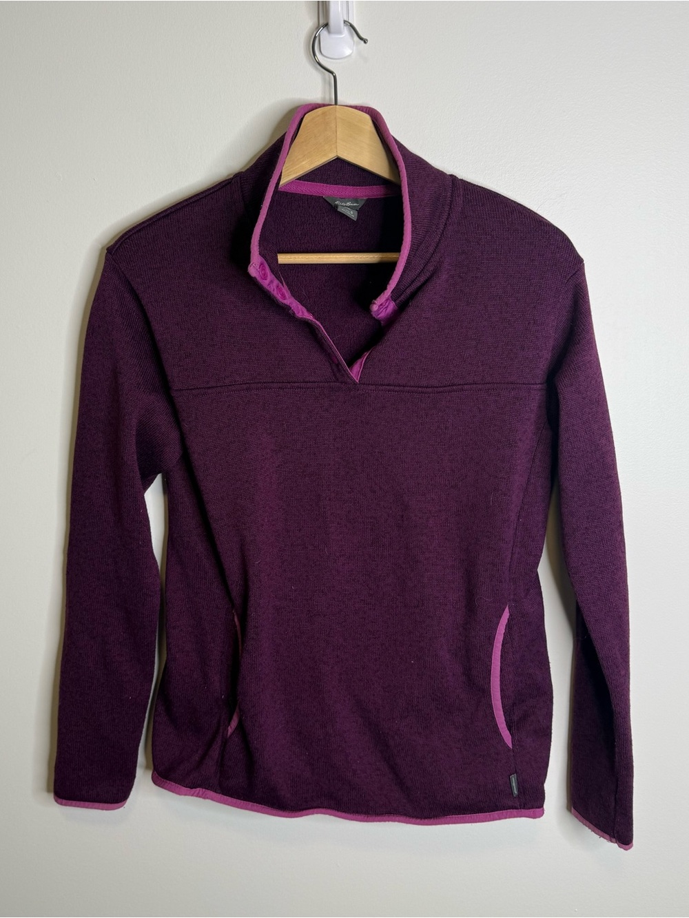 Eddie Bauer Plum Half-Zip Fleece with Pink Trim size small